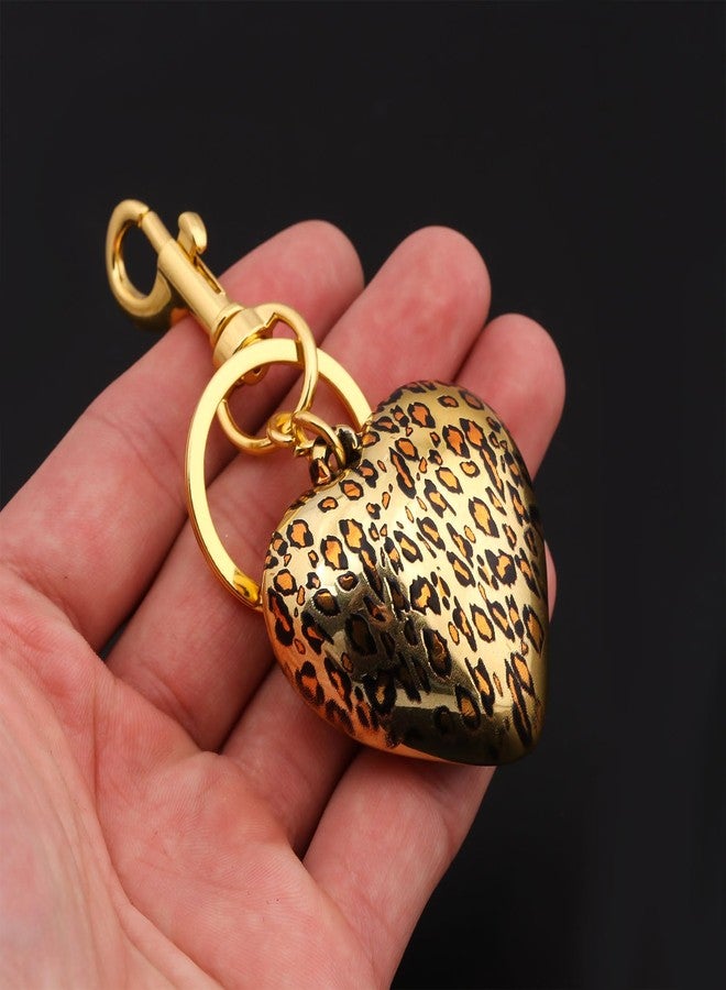 SORGERLY Gold Leopard Puffy Heart Keychain - Cute Bag Purse Charm for Handbag Backpack Accessories - Designer Cheetah Print Jewelry for Women (gold heart) - Image 2